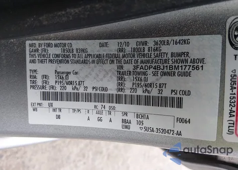 2011 Ford Fiesta Se z USA, uszkodzony, nr VIN 3FADP4BJ1BM177561